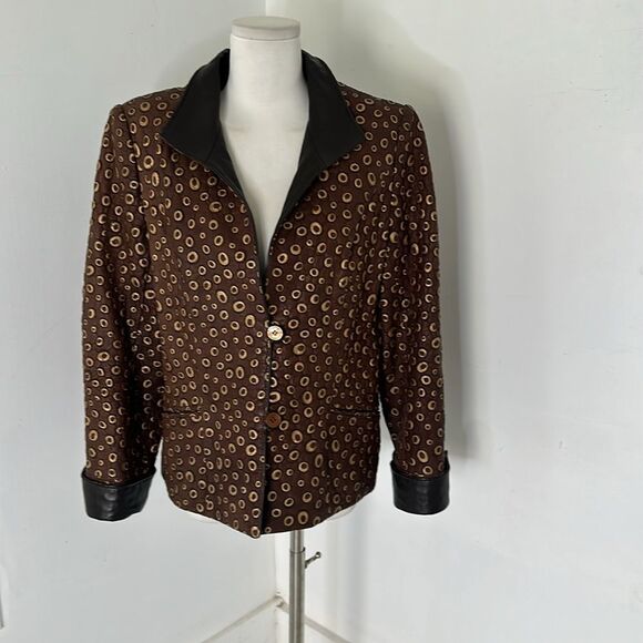 Vintage Sibylle Lyn Canada Textured Hand-painted Leather Blazer Jacket